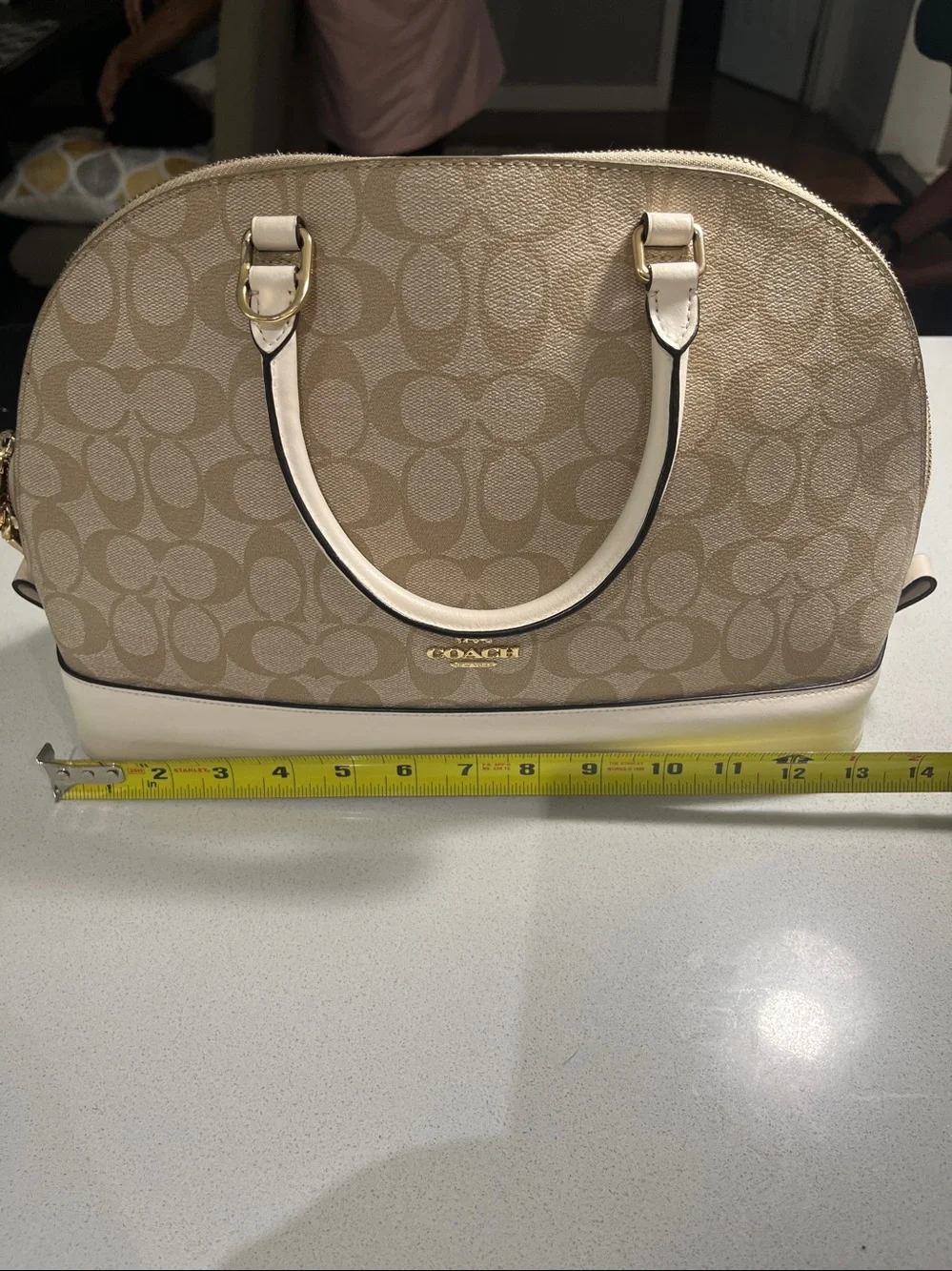 Coach Sierra Satchel In Signature Handbag Crossbody Beige & Khaki gold hardware